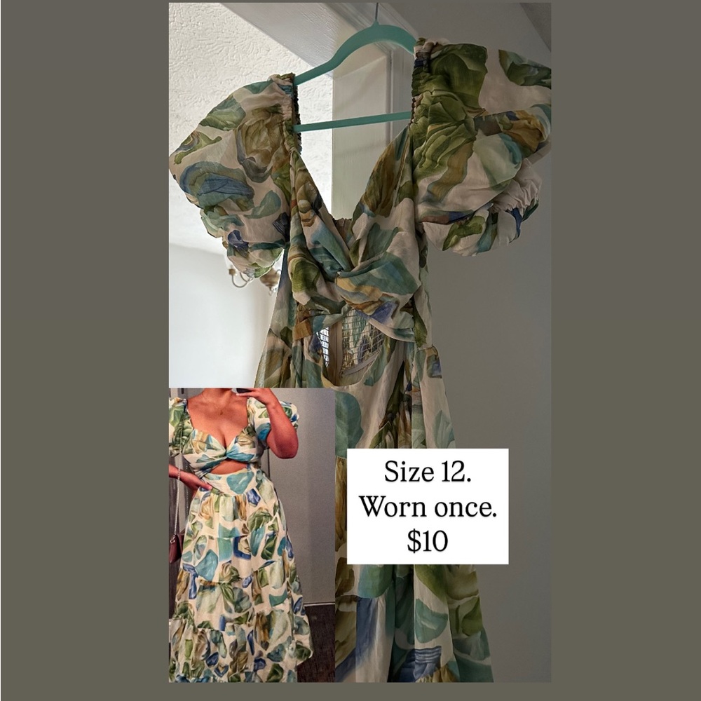 Green and Brown Maxi Wrap Sundress with Flutter Sleeves
